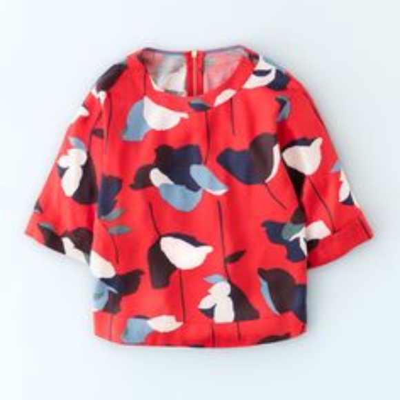 Boden Tops - Boden Square Tee Floral Red Blue Top Blouse 10 HTF